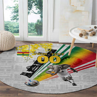 Personalized Ghana Soccer Elephant Round Carpet Ghana Flag Kente Football Player - Cassia Fistula Flower