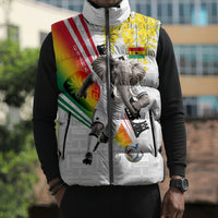 Personalized Ghana Soccer Elephant Sleeveless Puffer Jacket Ghana Flag Kente Football Player - Cassia Fistula Flower