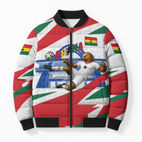 Personalized Ghana Soccer Eagle Bomber Puffer Jacket Ghana Flag Kente - Black Stars Football Stadium Graphic
