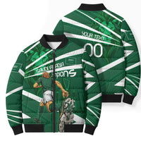 Personalized Saudi Arabia Football Bomber Puffer Jacket Green Lion Run of Champions