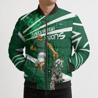 Personalized Saudi Arabia Football Bomber Puffer Jacket Green Lion Run of Champions