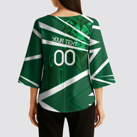 Personalized Saudi Arabia Football Kimono Sleeve Blouse Green Lion Run of Champions