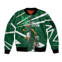 Personalized Saudi Arabia Football Sleeve Zip Bomber Jacket Green Lion Run of Champions