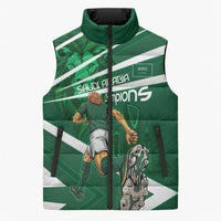 Personalized Saudi Arabia Football Sleeveless Puffer Jacket Green Lion Run of Champions