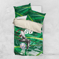 Personalized Saudi Arabia Football Bedding Set Green Falcon National Pride Mascot