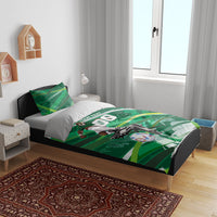 Personalized Saudi Arabia Football Bedding Set Green Falcon National Pride Mascot