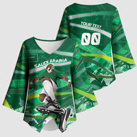 Personalized Saudi Arabia Football Kimono Sleeve Blouse Green Falcon National Pride Mascot
