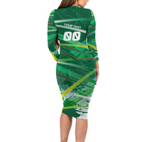 Personalized Saudi Arabia Football Long Sleeve Bodycon Dress Green Falcon National Pride Mascot