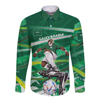 Personalized Saudi Arabia Football Long Sleeve Button Shirt Green Falcon National Pride Mascot