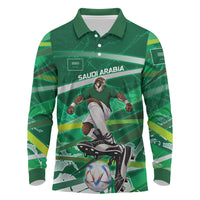 Personalized Saudi Arabia Football Long Sleeve Polo Shirt Green Falcon National Pride Mascot