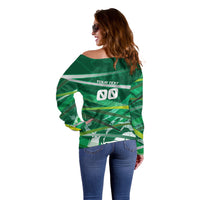 Personalized Saudi Arabia Football Off Shoulder Sweater Green Falcon National Pride Mascot