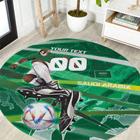 Personalized Saudi Arabia Football Round Carpet Green Falcon National Pride Mascot