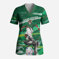 Personalized Saudi Arabia Football Scrub Top Green Falcon National Pride Mascot