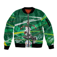 Personalized Saudi Arabia Football Sleeve Zip Bomber Jacket Green Falcon National Pride Mascot