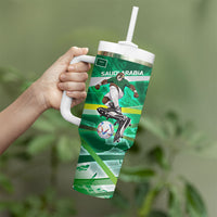 Personalized Saudi Arabia Football Tumbler With Handle Green Falcon National Pride Mascot
