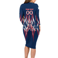 Personalized France Football Knight Long Sleeve Bodycon Dress Medieval Knight Soccer Concept With Eiffel Tower