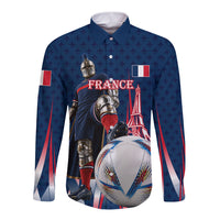 Personalized France Football Knight Long Sleeve Button Shirt Medieval Knight Soccer Concept With Eiffel Tower