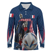 Personalized France Football Knight Long Sleeve Polo Shirt Medieval Knight Soccer Concept With Eiffel Tower