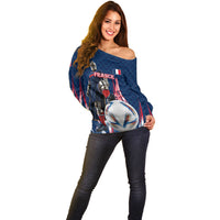 Personalized France Football Knight Off Shoulder Sweater Medieval Knight Soccer Concept With Eiffel Tower