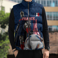 Personalized France Football Knight Sleeveless Puffer Jacket Medieval Knight Soccer Concept With Eiffel Tower