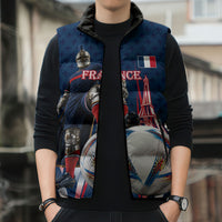 Personalized France Football Knight Sleeveless Puffer Jacket Medieval Knight Soccer Concept With Eiffel Tower