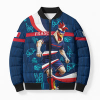 Personalized France Gallic Rooster Football Bomber Puffer Jacket Rooster Mascot French Culture Doodle