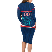 Personalized France Gallic Rooster Football Long Sleeve Bodycon Dress Rooster Mascot French Culture Doodle
