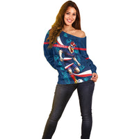 Personalized France Gallic Rooster Football Off Shoulder Sweater Rooster Mascot French Culture Doodle