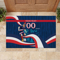 Personalized France Gallic Rooster Football Rubber Doormat Rooster Mascot French Culture Doodle