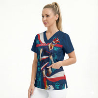 Personalized France Gallic Rooster Football Scrub Top Rooster Mascot French Culture Doodle