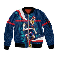 Personalized France Gallic Rooster Football Sleeve Zip Bomber Jacket Rooster Mascot French Culture Doodle