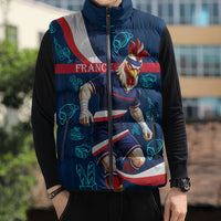 Personalized France Gallic Rooster Football Sleeveless Puffer Jacket Rooster Mascot French Culture Doodle