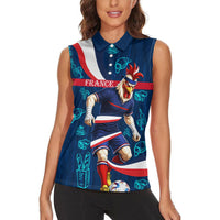 Personalized France Gallic Rooster Football Women Sleeveless Polo Shirt Rooster Mascot French Culture Doodle