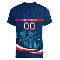 Personalized France Gallic Rooster Football Women V-Neck T-Shirt Rooster Mascot French Culture Doodle