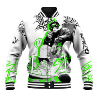 Street Style Graffiti Baseball Jacket with Smoking Monkey and Neon Green - Wonder Print Shop