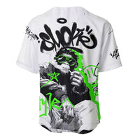 Street Style Graffiti Baseball Jersey with Smoking Monkey and Neon Green - Wonder Print Shop