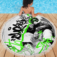 Street Style Graffiti Beach Blanket with Smoking Monkey and Neon Green - Wonder Print Shop