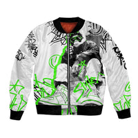 Street Style Graffiti Bomber Jacket with Smoking Monkey and Neon Green - Wonder Print Shop