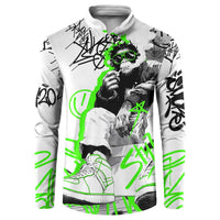 Street Style Graffiti Button Sweatshirt with Smoking Monkey and Neon Green - Wonder Print Shop