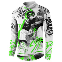 Street Style Graffiti Button Sweatshirt with Smoking Monkey and Neon Green - Wonder Print Shop