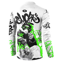 Street Style Graffiti Button Sweatshirt with Smoking Monkey and Neon Green - Wonder Print Shop