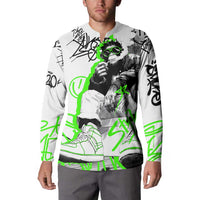 Street Style Graffiti Button Sweatshirt with Smoking Monkey and Neon Green - Wonder Print Shop