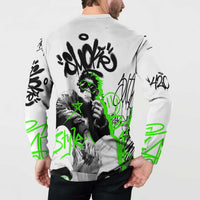 Street Style Graffiti Button Sweatshirt with Smoking Monkey and Neon Green - Wonder Print Shop