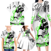 Street Style Graffiti Family Matching Long Sleeve Bodycon Dress and Hawaiian Shirt with Smoking Monkey and Neon Green - Wonder Print Shop
