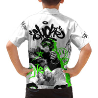 Street Style Graffiti Family Matching Off The Shoulder Long Sleeve Dress and Hawaiian Shirt with Smoking Monkey and Neon Green - Wonder Print Shop