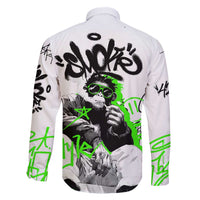 Street Style Graffiti Family Matching Off The Shoulder Long Sleeve Dress and Hawaiian Shirt with Smoking Monkey and Neon Green - Wonder Print Shop