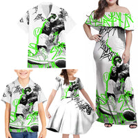 Street Style Graffiti Family Matching Off Shoulder Maxi Dress and Hawaiian Shirt with Smoking Monkey and Neon Green - Wonder Print Shop