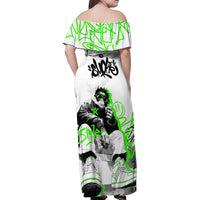 Street Style Graffiti Family Matching Off Shoulder Maxi Dress and Hawaiian Shirt with Smoking Monkey and Neon Green - Wonder Print Shop