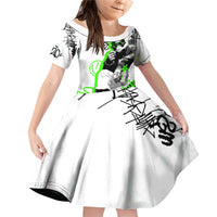 Street Style Graffiti Family Matching Off Shoulder Short Dress and Hawaiian Shirt with Smoking Monkey and Neon Green - Wonder Print Shop