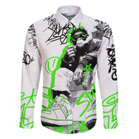 Street Style Graffiti Family Matching Off Shoulder Short Dress and Hawaiian Shirt with Smoking Monkey and Neon Green - Wonder Print Shop